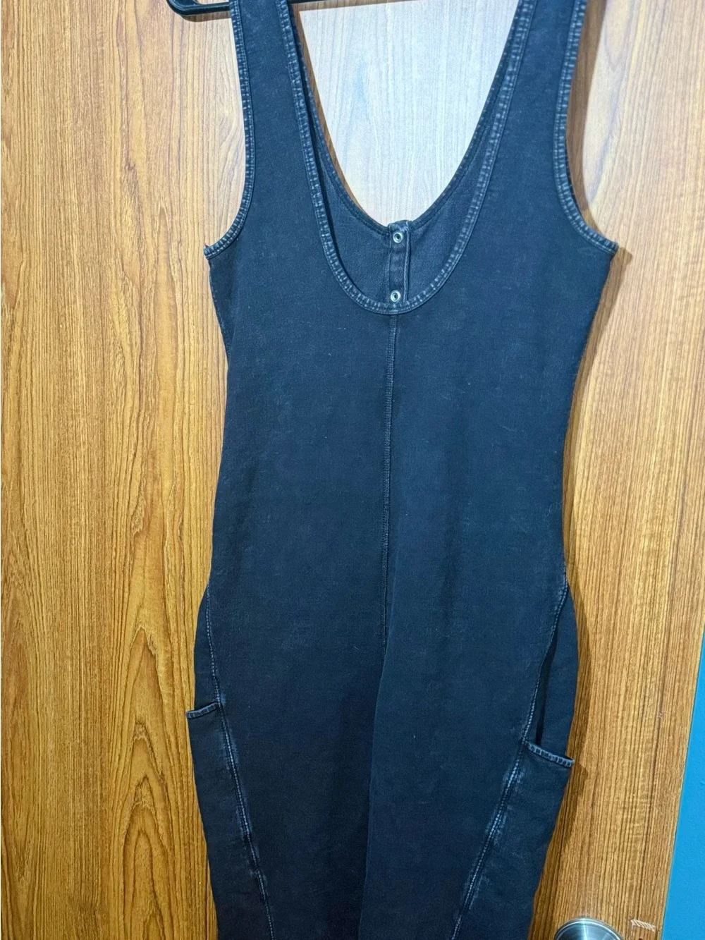 Free People Black Sleeveless Jumpsuit with Button Front